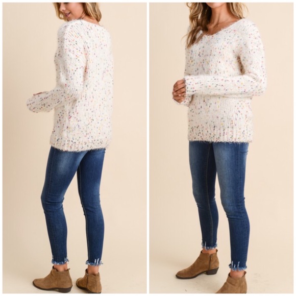 {LAST1} Chenille Rainbow Confetti Fuzzy Sweater - Picture 2 of 3